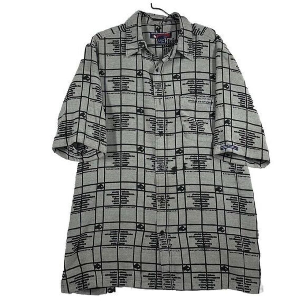 VINTAGE Southpole Shirt Mens‎ Large Black Gray Grid Button Up Streetwear Y2K